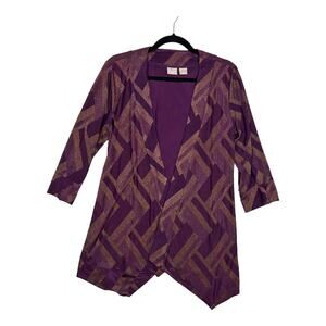 Chicos Travelers Size 1 M 8 10 Lurex Jacquard Jacket Open Front Slinky Purple